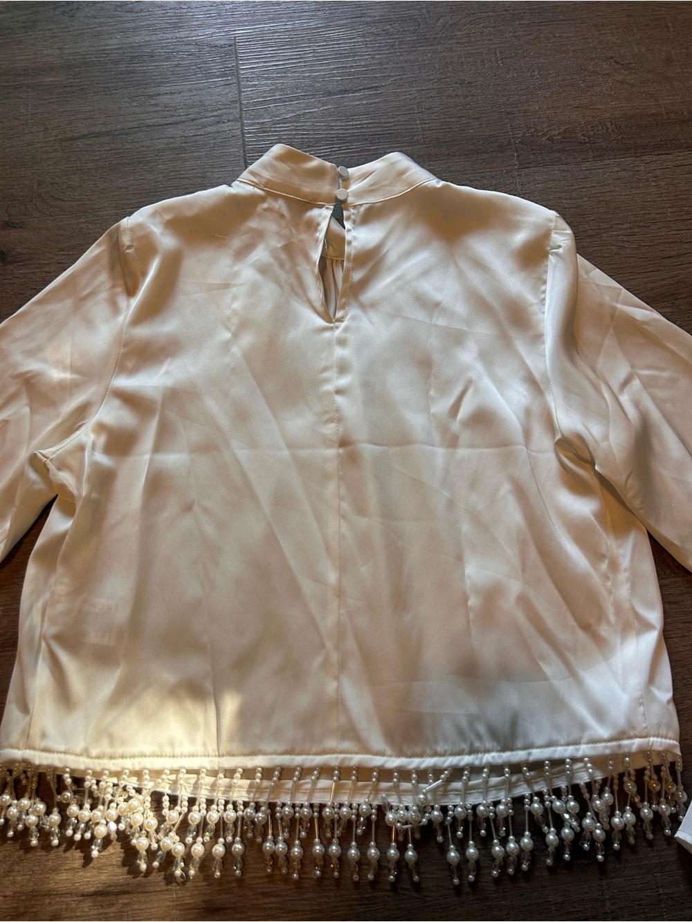 Rachel Zoe Blouse Womens Size S Ivory Mock Neck Long Sleeve Pearl Fringe - Picture 9 of 9